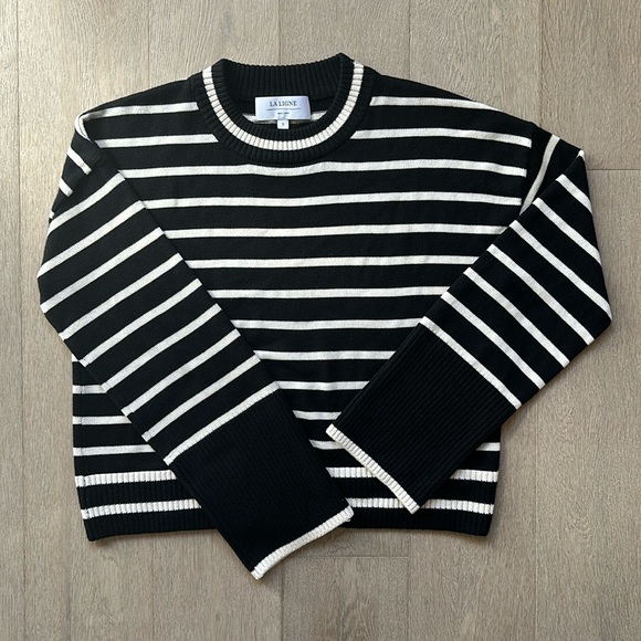 La Ligne Sweaters - EUC la ligne black/ivory stripe crewneck silk/cashmere blend sweater size small